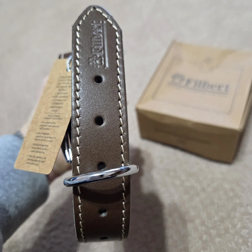 Filbert Pet Brown Leather Dog Collar Paw Prints‎ New Size Medium Brown